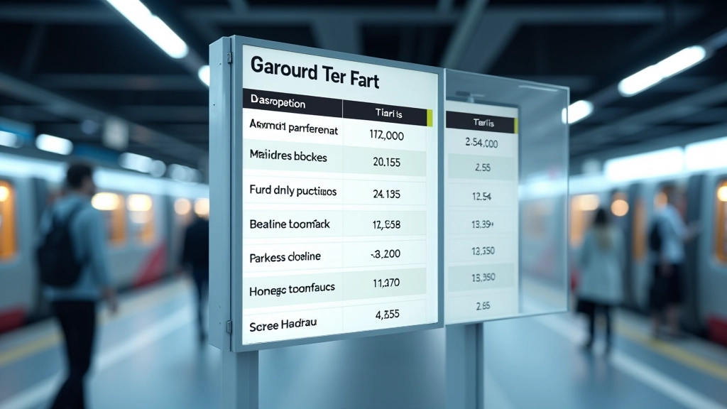 Affichage de tarifs de transports à l'intérieur d'une gare, panneaux informatifs modernes